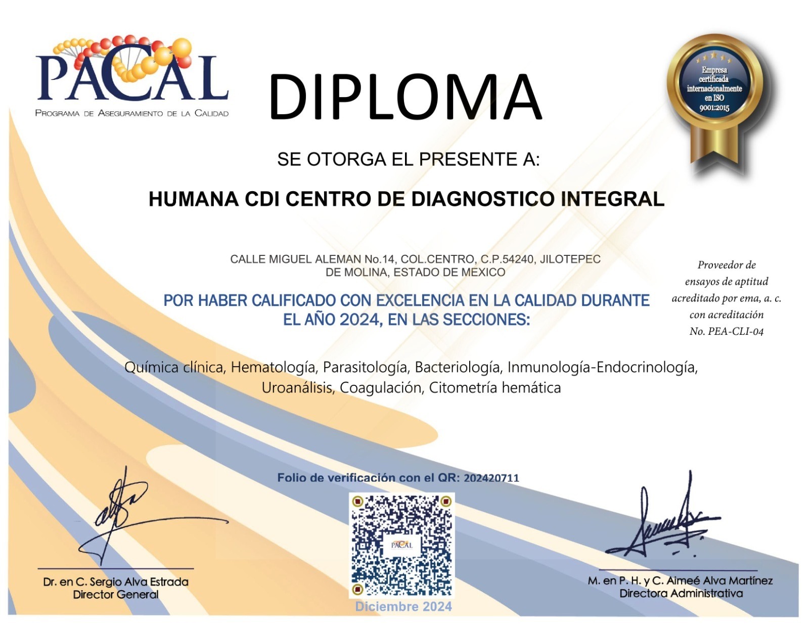 diploma de reconocimiento a humana CDI centro de diagnostico integral